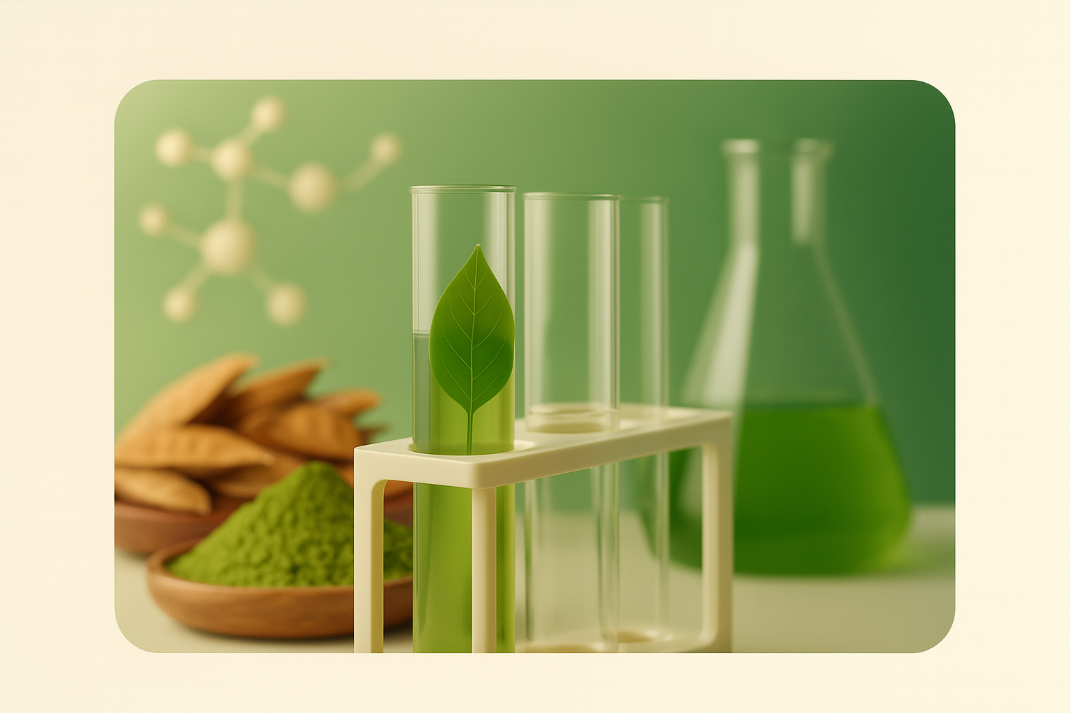 Modern laboratory with botanical extracts and herbal ingredients